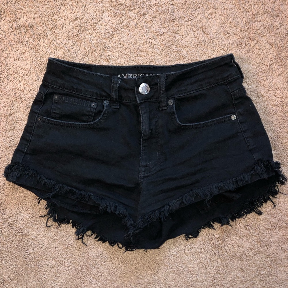 BLACK AE RIPPED JEAN SHORTS